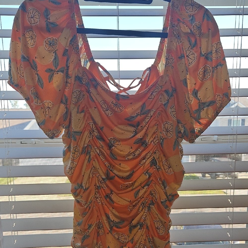 Lily White Orange Citrus Print Bodysuit